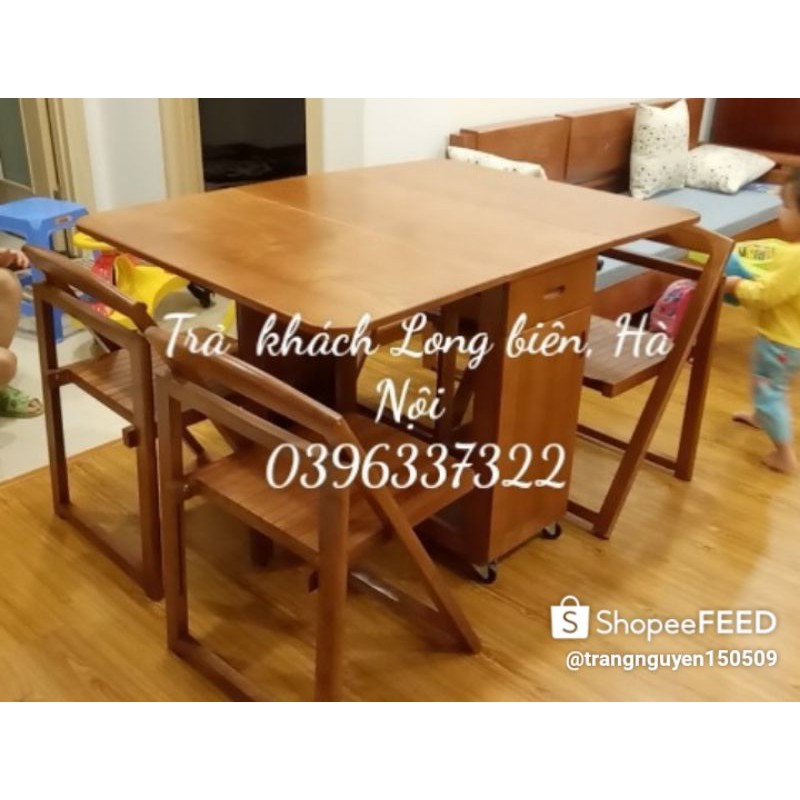 Bộ bàn ăn thông minh 4 ghế Gỗ Sồi Nga 100% ko pha gỗ tạp | BigBuy360 - bigbuy360.vn