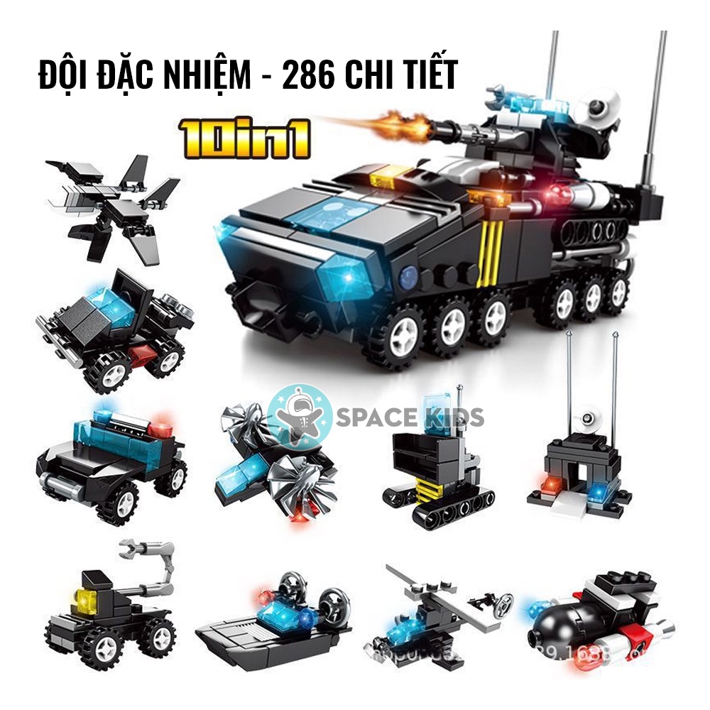 Đồ chơi Lego city 10 in 1 cho bé lắp ráp mô hình xe cảnh sát, xe cứu hỏa, xe công trường, quân đội