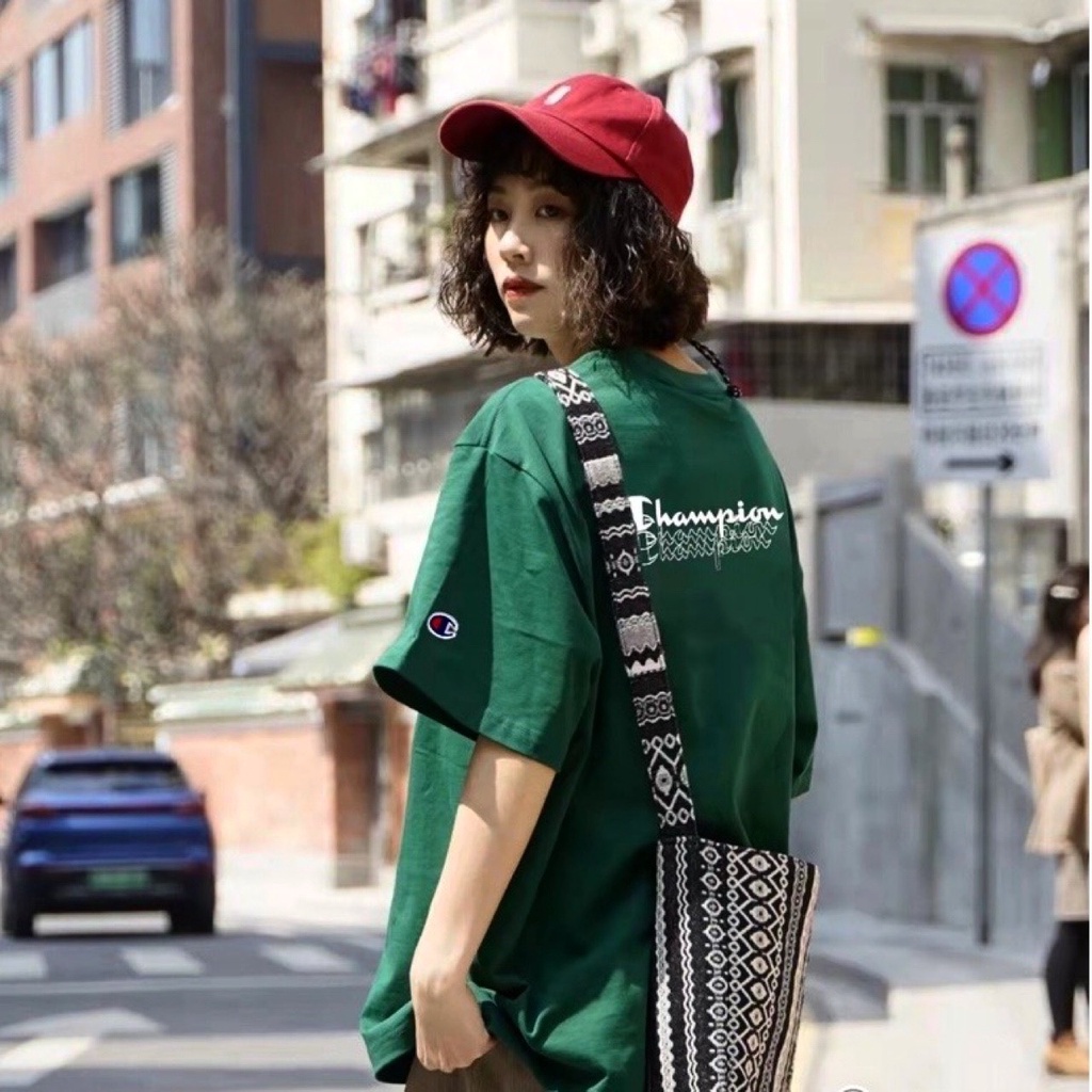 Áo thun CHAMPION ,Unisex nam nữ form rộng Oversize chất Cotton logo thêu mặt trước