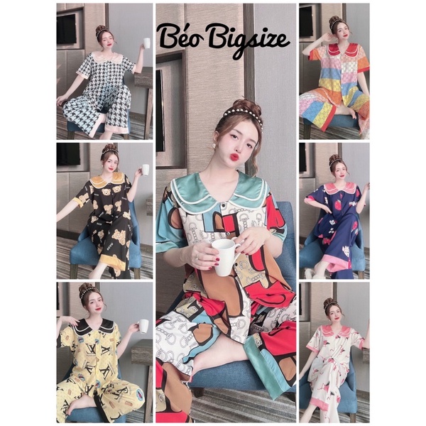 Đồ Bộ Pyjama Bigsize -Béo Bigsize Ngủ 55-95kg Pyjama Bigsize Cao Cấp Mặc Nhà  Đẹp,Chất  Lụa Nhật Phối Satin mát xịn