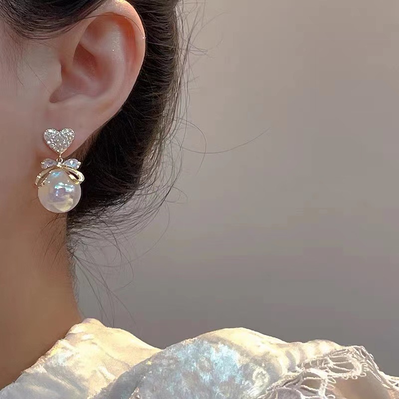 Bông Tai Mạ Bạc 925s Hình Nơ / Trái Tim Đính Ngọc Trai Thanh Lịch Thời Trang Mới Cho Nữ