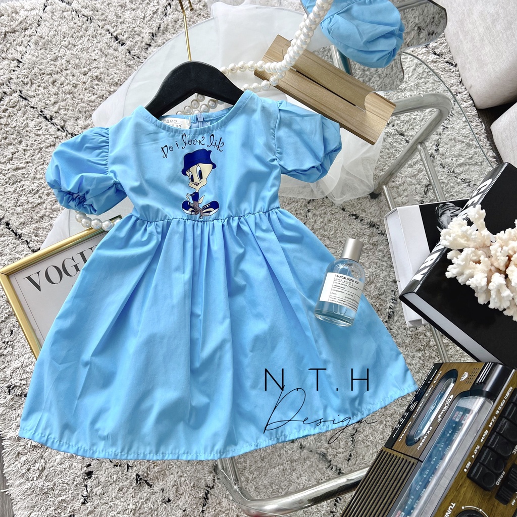 B201- VÁY THÔ BÉ GÁI TAY BỒNG HÌNH VỊT