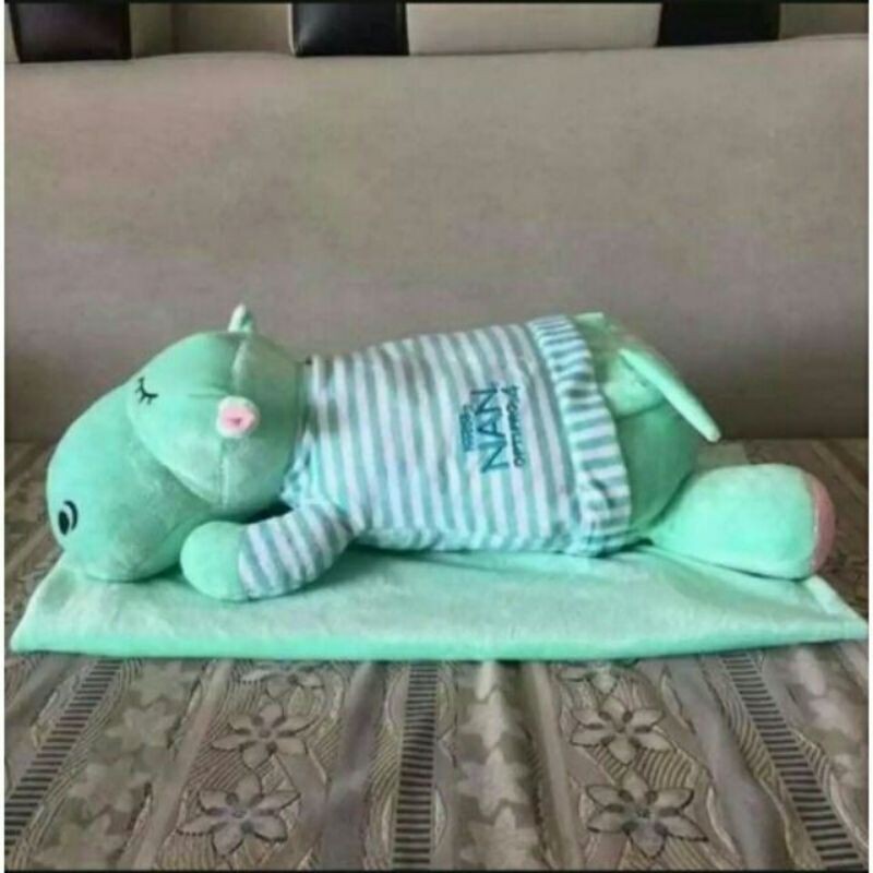 Bộ chăn/mền gối Hà Mã /Kỳ Lân /Ông Noel /Cá Voi nhồi bông nhỏ  siêu đáng yêu