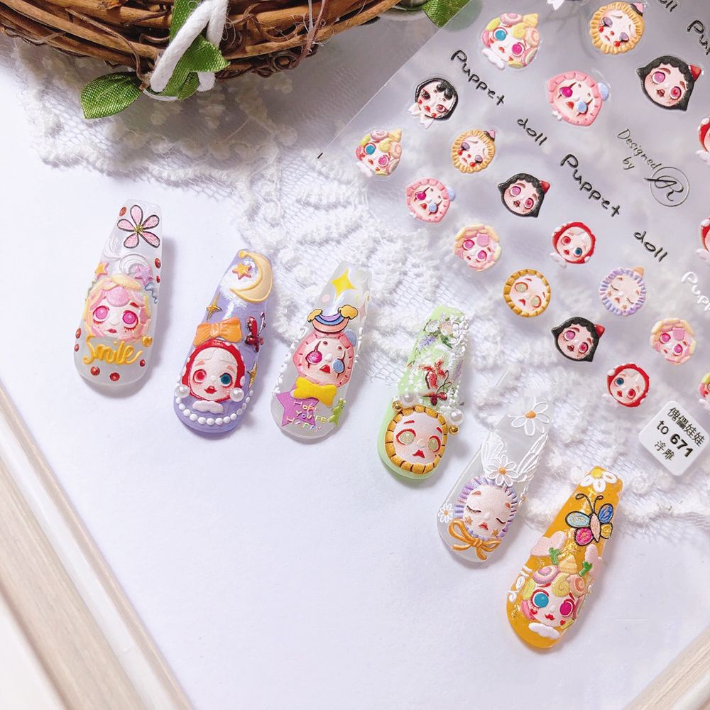 Miếng Dán Móng Tay Hình Chú Hề Hoạt Hình Nhật Bản 5D Siêu Mỏng Dễ Thương