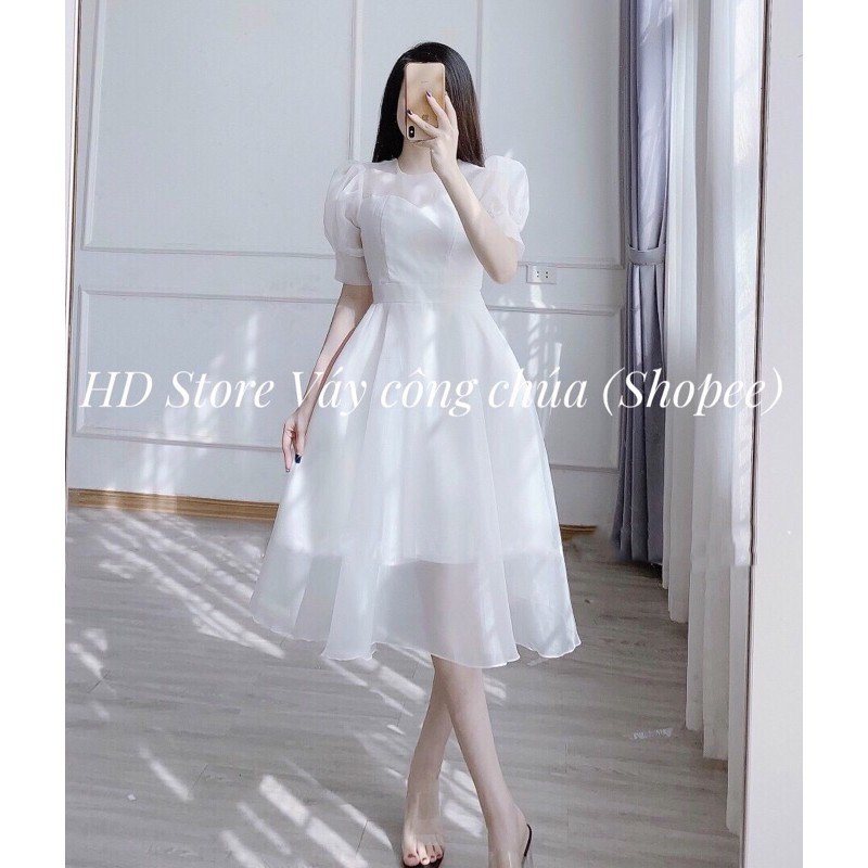 ẢNH THẬT] V211 VÁY ĐẦM TRẮNG DỰ TIỆC, DẠ HỘI KỶ YẾU PROM, VÁY CÔNG CHÚA TIỂU THƯ, ĐẦM THIẾT KẾ XOÈ ĐI TIỆC CƯỚI