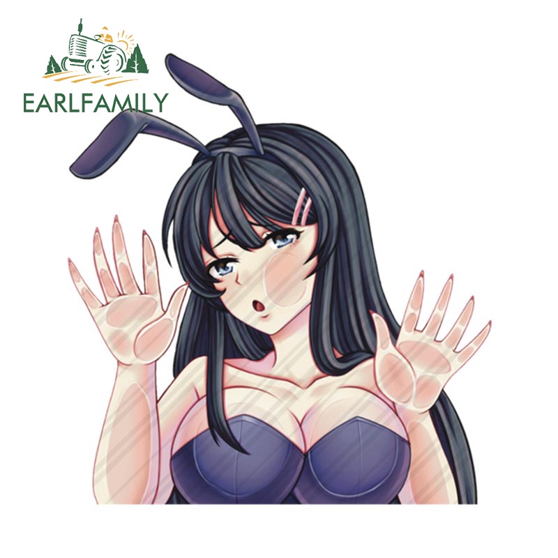 Earlfamily 13cm x 12.1cm Sakurajima Mai Windows Xe Dán Kem Chống Nắng Anime Graffiti Decal Chống Thấm Nước Phụ Kiện Xe Hơi JDM VAN