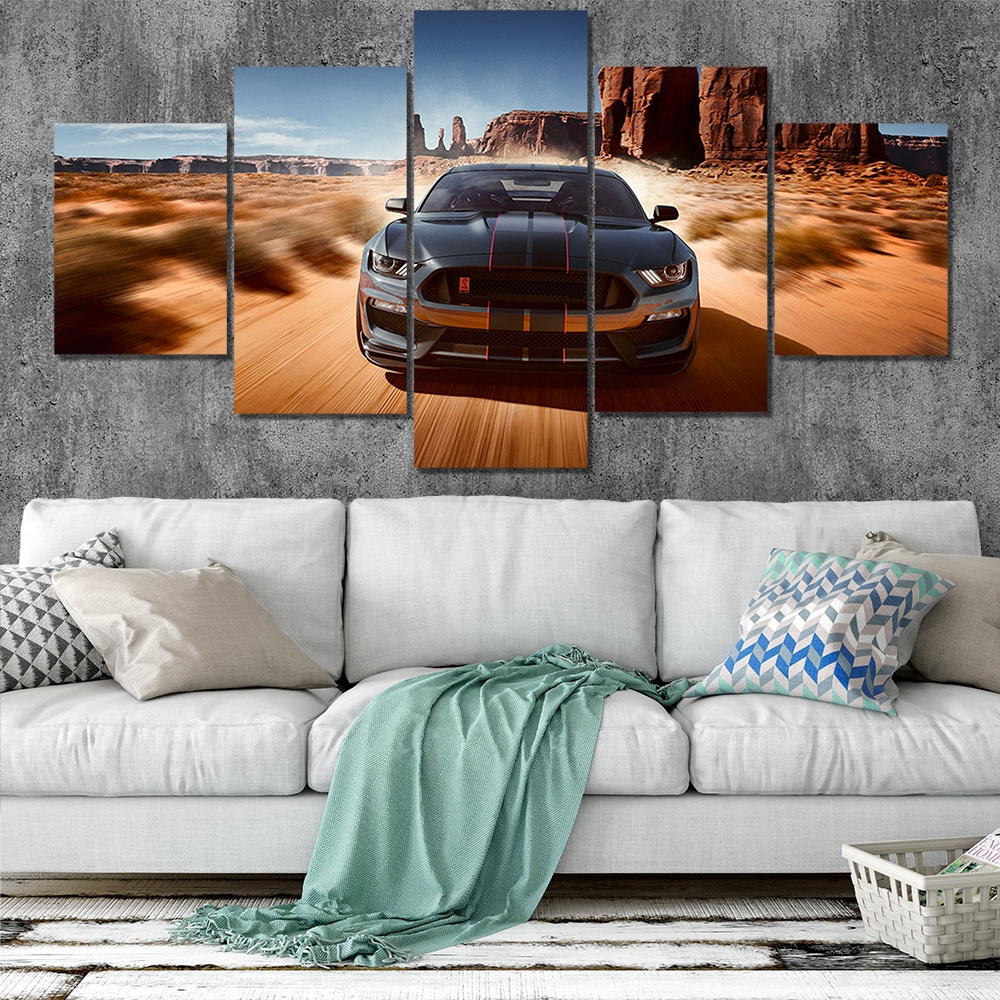 Set 5 Tranh Vải Bạt Treo Tường In Hình Xe Hơi Ford Mustang GT Hiện Đại Trang Trí Nhà Cửa
