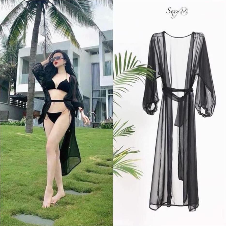 Áo choàng mặc kimono mặc ngoài bikini dáng dài tay bồng mặc đi biển đi bơi ་ 👙