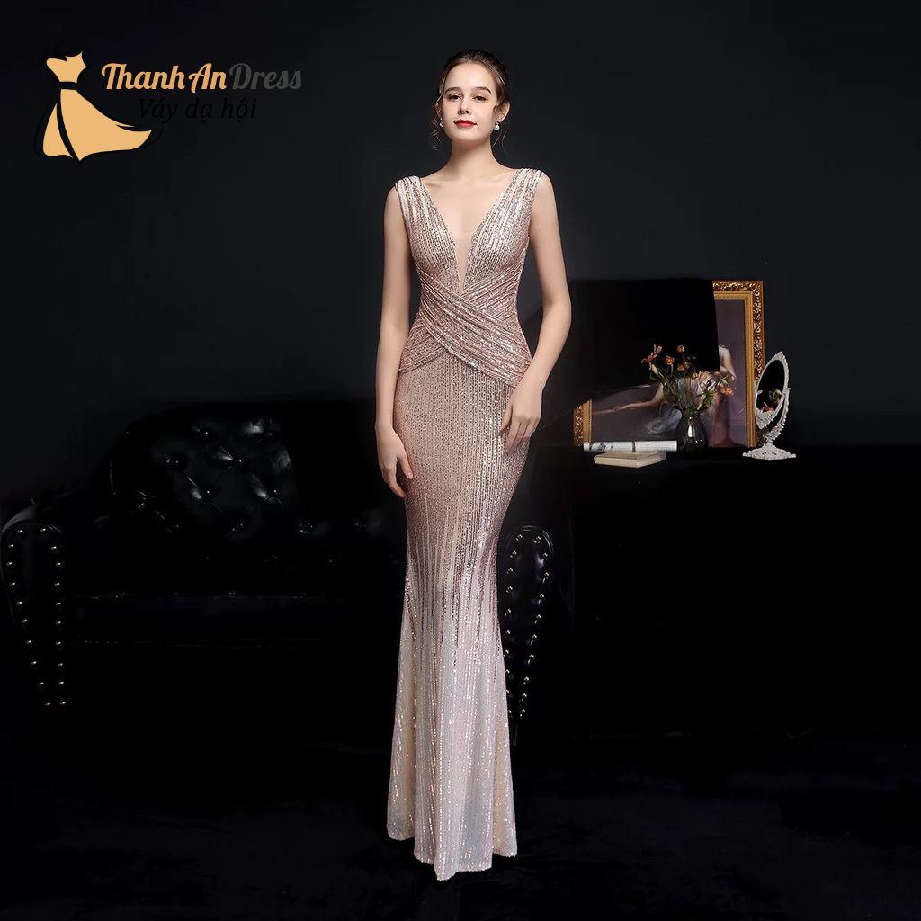 Đầm dạ hội đuôi cá thiết kế nhúm eo che khuyêt điểm cực tốt