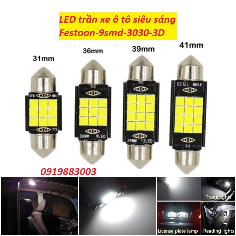 1 bóng đèn led trần ô tô siêu sáng  9smd 3030-3D