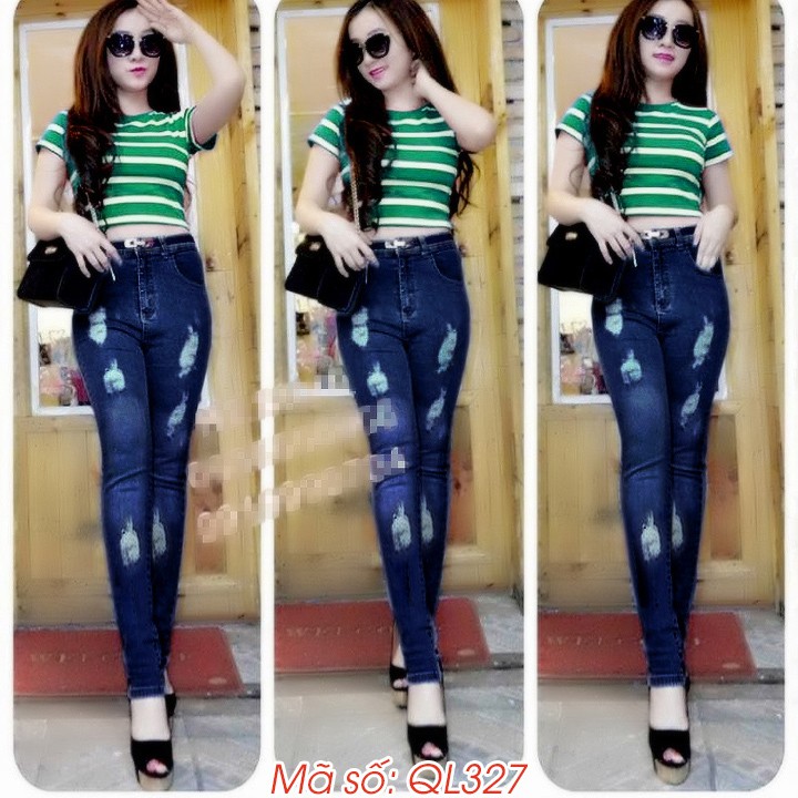 Quần jean lưng cao 1 nút rách 2 bên giống H2