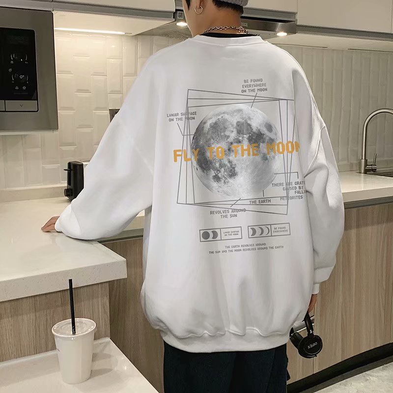 Áo Sweater Tay Dài Cổ Tròn Dáng Rộng In Hình Hành Tinh Kiểu Hồng Kông Thời Trang Xuân Thu Dành Cho Nam Và Nữ M-8Xl