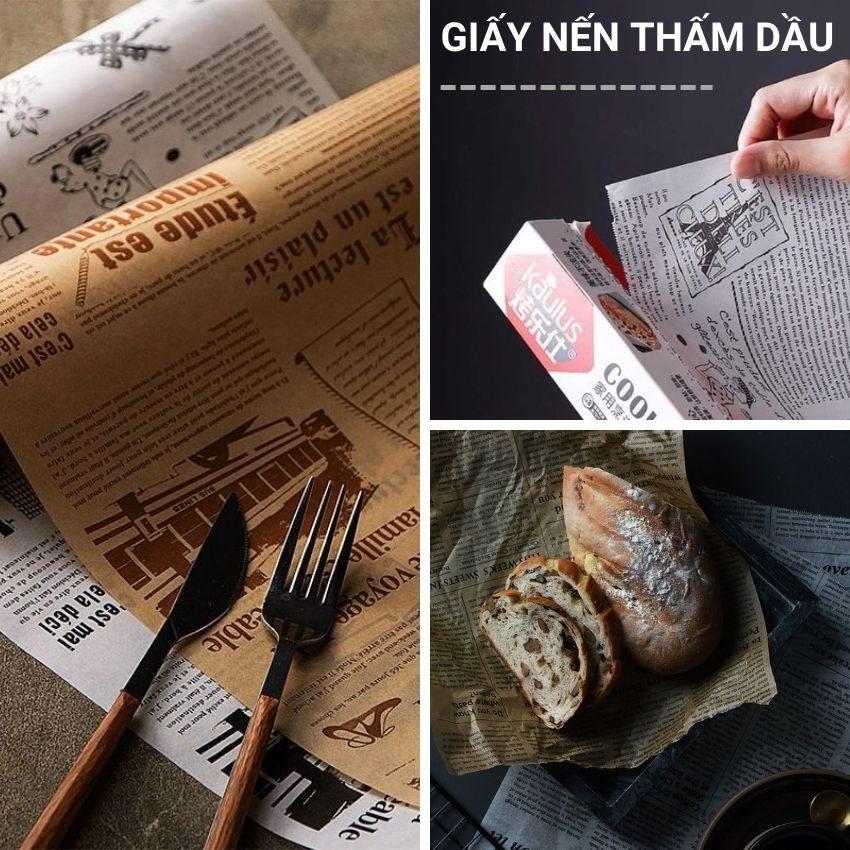 Giấy lót thấm dầu giấy nến nồi chiên không dầu in họa tiết báo vintage chịu nhiệt tốt không độc hại an toàn Angola