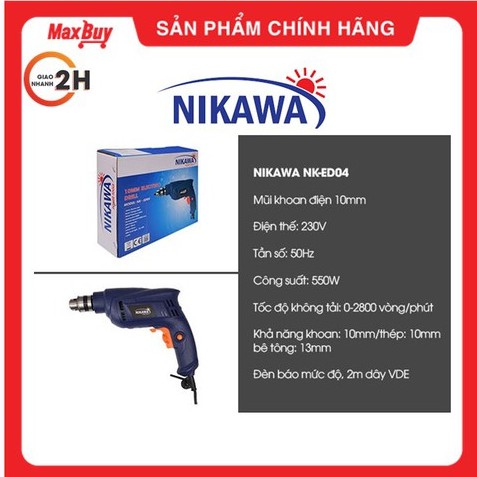 Máy khoan Nhật cầm tay dùng điện mini khoan tường, thép công suất 550W NIKAWA NK-ED04 bảo hành 6 tháng giao hỏa tốc HN