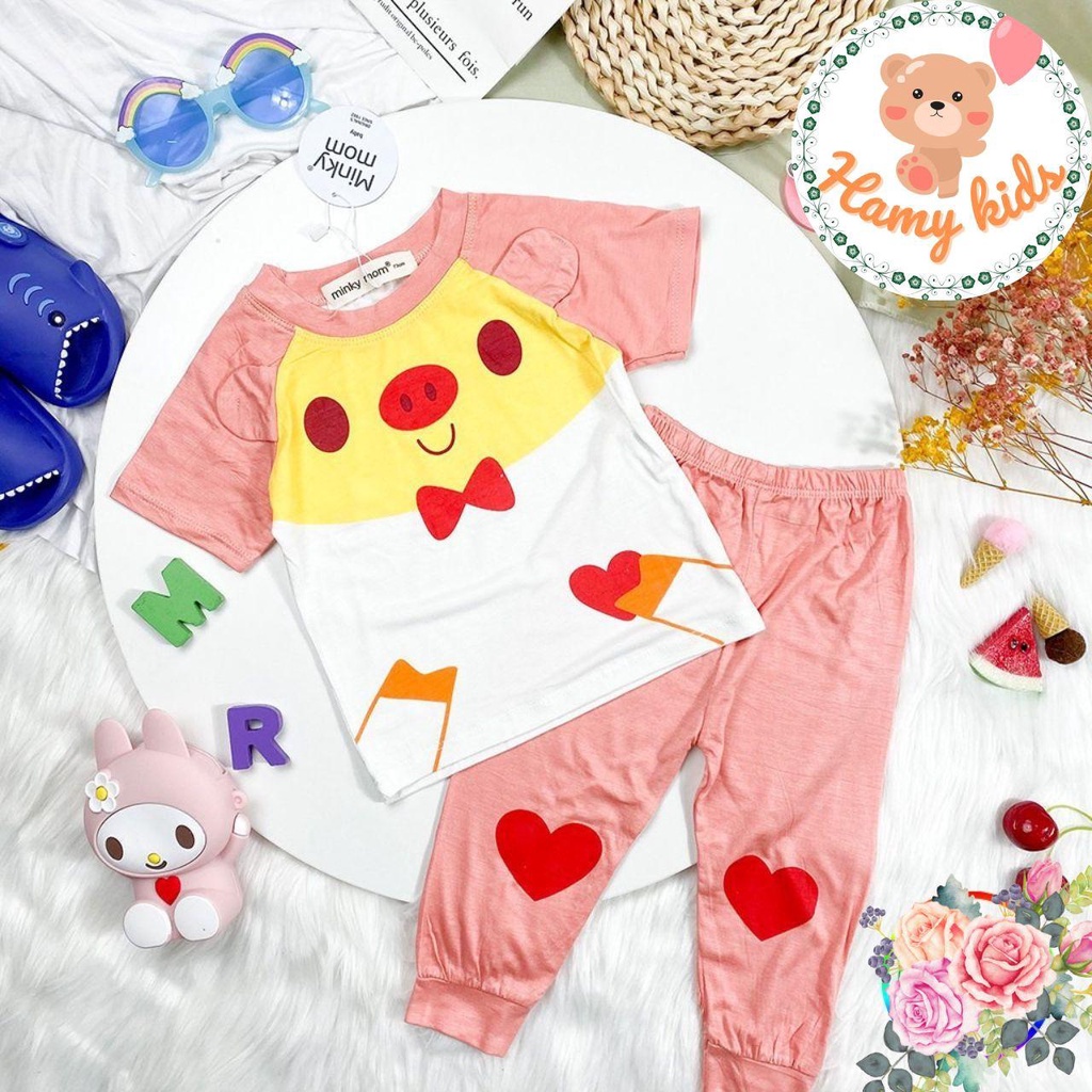 Đồ Bộ Minky Mom Chính Hãng Cộc Tay Quần Dài Vải Thun Lạnh Hình Động Vật Cho Bé Trai Bé Gái 0-5 Tuổi Dưới 20kg-Hamykids