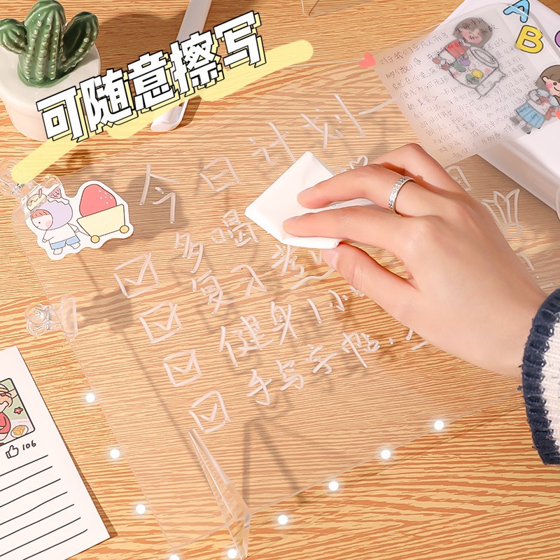 Bảng Ghi Chú Trong Suốt Acrylic Để Bàn Tiện Lợi Bảng Note Kế Hoạch Có Chân Chất Liệu Nhựa Mica Có Đèn Phát Sáng