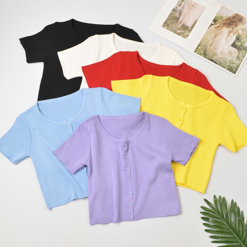 SUXI Áo Thun Cardigan Ngắn Tay Dáng Rộng Kiểu Hàn Quốc Xinh Xắn Cho Nữ