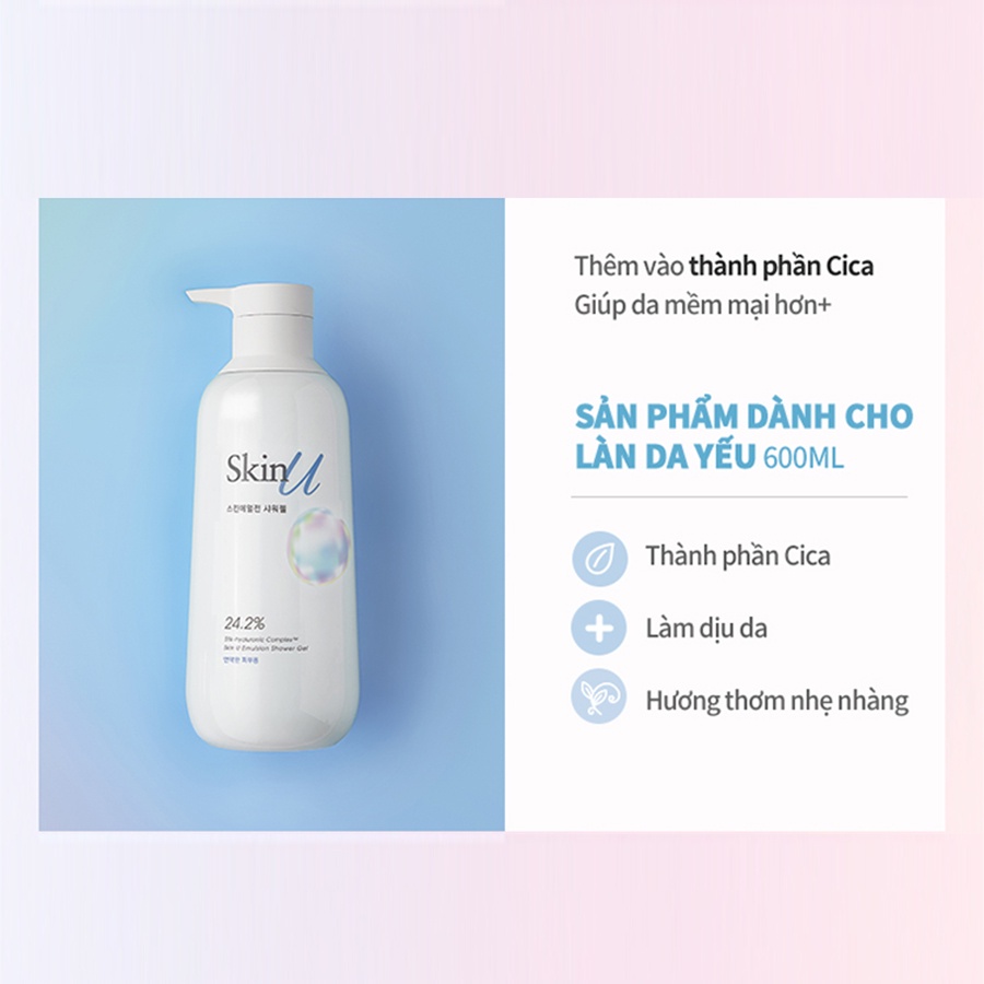 Sữa Tắm Dưỡng Thể Dạng Gel Cao Cấp Happy Bath SkinU Emulsion Shower Gel 600ml Daily Beauty Official