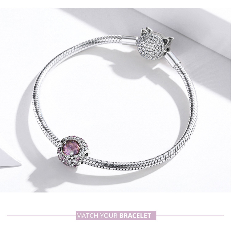 Phụ Kiện Trang Sức Bamoer BSC456 Bằng Bạc S925 100% Hình Hoa Anh Đào Đính Đá Zircon Làm Vòng Đeo Tay Thời Trang DIY