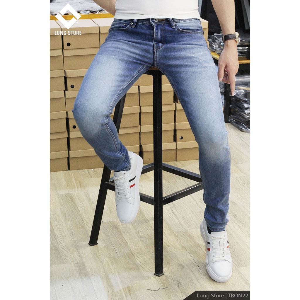 Quần jean nam xanh nhạt cao cấp chất bò co giãn ống đứng dáng ôm skinny đẹp chuẩn Hàn Quốc có big size Tron22 | BigBuy360 - bigbuy360.vn