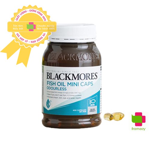 Viên uống dầu cá không mùi Blackmores Fish Oil Mini Caps, Úc (400 viên) bổ trợ sức khỏe tim mạch mắt não mọi lứa tuổi