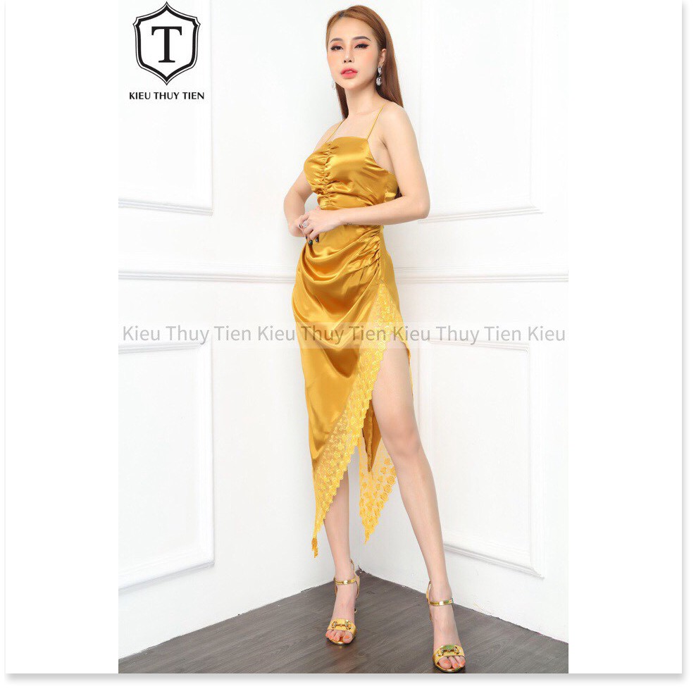 Đầm 2 dây phi lụa xẻ tà phối ren cực sexxy siêu phẩm mùa hè mới nhất 2020 HP