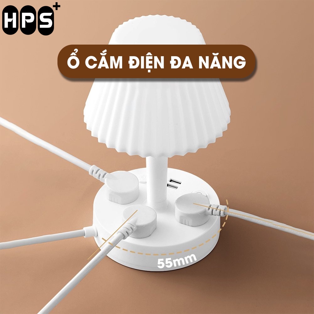 Đèn ngủ hình nấm điều chỉnh màu ánh sáng, tích hợp ổ cắm điện đa năng có cổng sạc USB