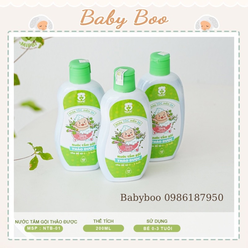 Nước tắm gội thảo dược Mipbi 200ml KHỎE TÓC MỀM DA cho trẻ từ 0-3 tuổi [ babyboo]