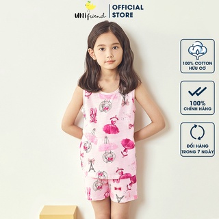 Đồ bộ ba lỗ quần áo thun cotton giấy mặc nhà mùa hè cho bé gái Unifriend Hàn Quốc U4011