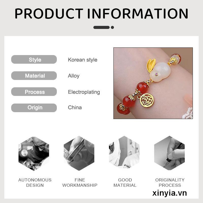 Vòng Tay Xỏ Hạt Đá Mã Não Đỏ Dễ Phối Đồ Hình Thỏ Cá Tính Cho Bạn Gái