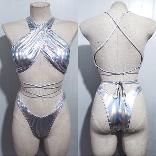 Set bikini phối dây buộc màu neon