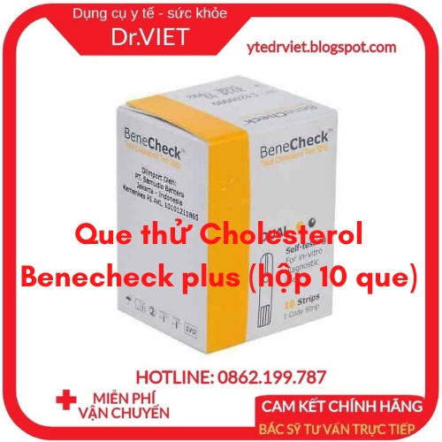 Que thử cholesterol Benecheck Plus Hộp 10 Que - hỗ trợ đo lượng Cholesterol trong máu