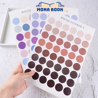 Sticker chấm tròn trang trí sổ màu morandi, set 6 hình dán trang trí nhật ký sổ tay hình tròn