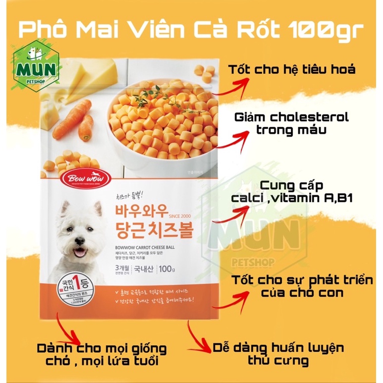 Phô mai viên Cà Rốt cho chó 100gr Bowwow