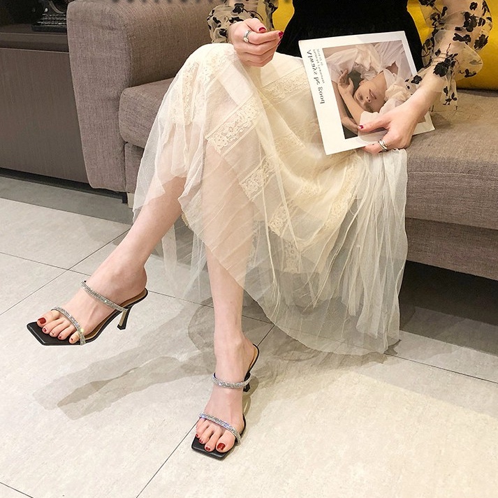 Guốc BBG26 dép 2 quai đính đá gót nhọn 7P hót nhất năm nay
