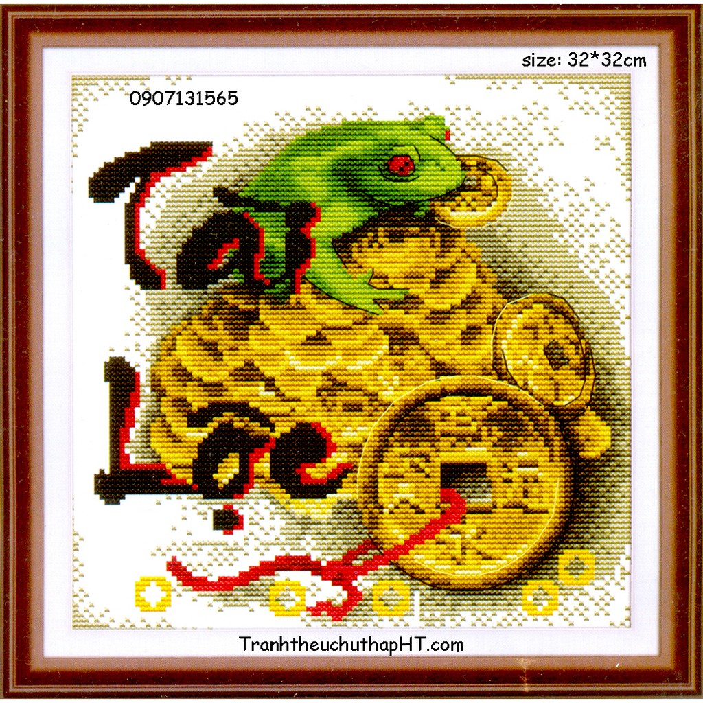 Tranh thêu tài lộc cóc vàng - DLH88858 (tự thêu)
