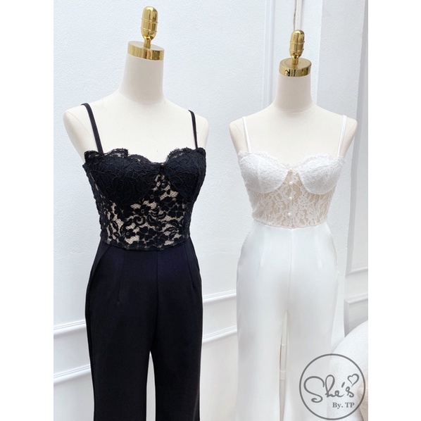 Jumsuit cup ngực ren phối quần loe