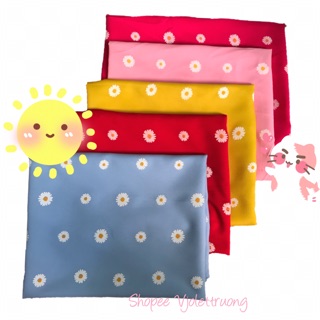 Vải cotton cúc hoạ mi may cột tóc scrunchies - vải hoa cúc
