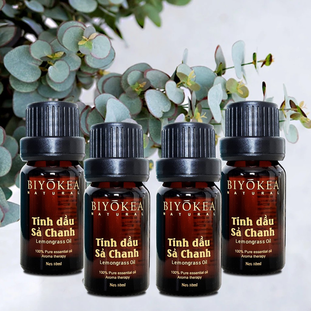 Combo 4 Chai Tinh Dầu Sả Chanh Xông Phòng, Tinh Dầu Đuổi Muỗi, Thư Giãn Biyokea 10ml