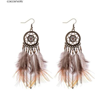 Khuyên tai Dream Catcher hợp kim phối tua rua lông vũ thời trang nữ