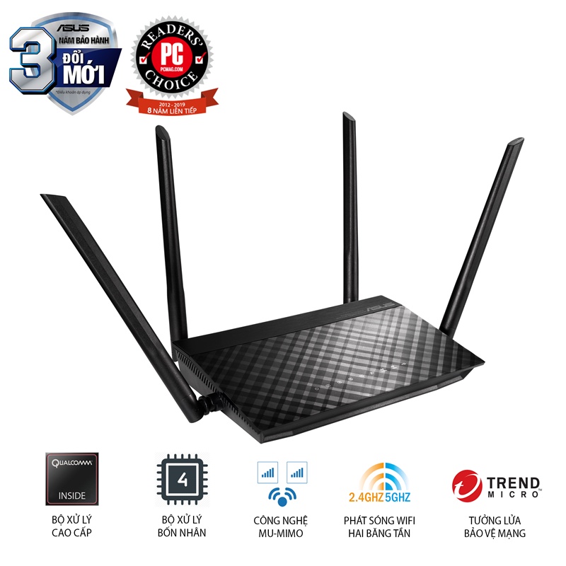 Bộ phát wifi (Router) Wifi ASUS RT-AC59U - Wifi 6 | 2.4 &amp; 5 GHZ | Cổng USB | Stream 4K | Chính hãng BH 3 năm