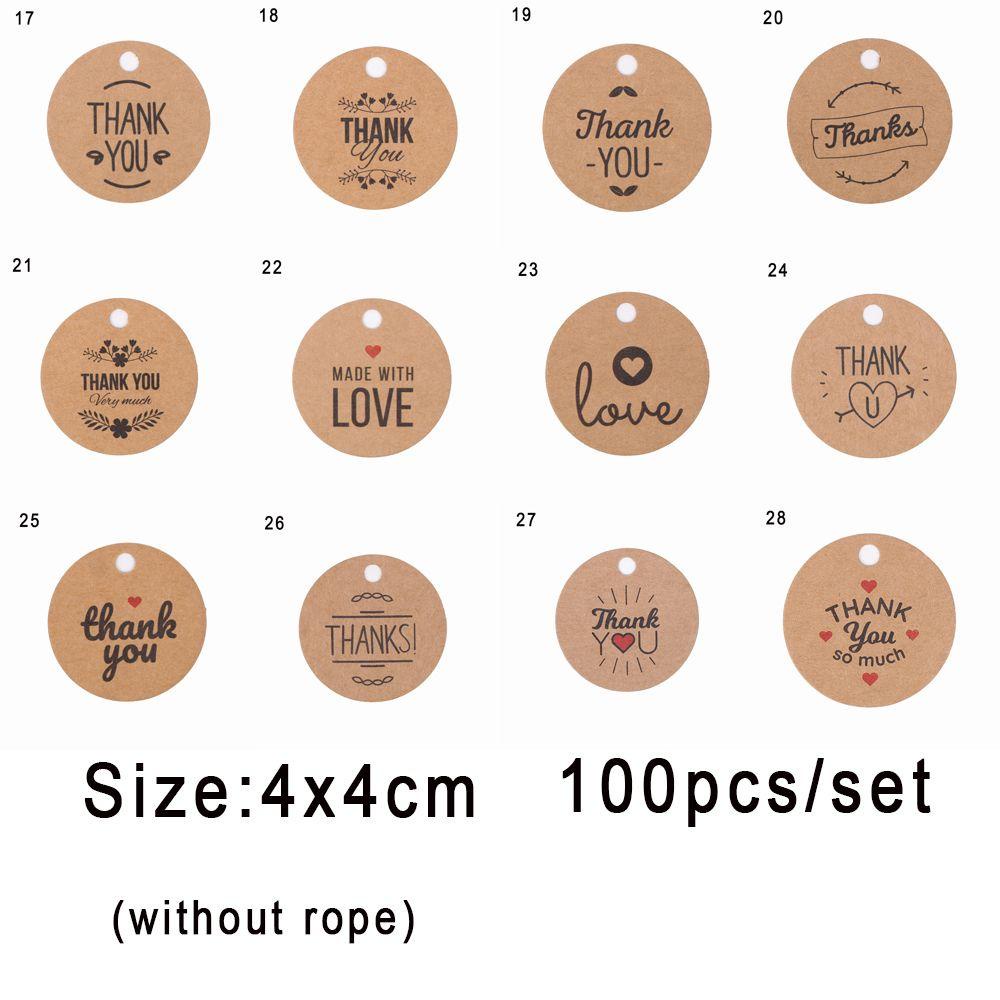 CONOPERY Set 100 Nhãn Giấy Kraft Hình Tròn In Chữ Thank You Có Dây Treo Trang Trí Thủ Công Đa Ứng Dụng