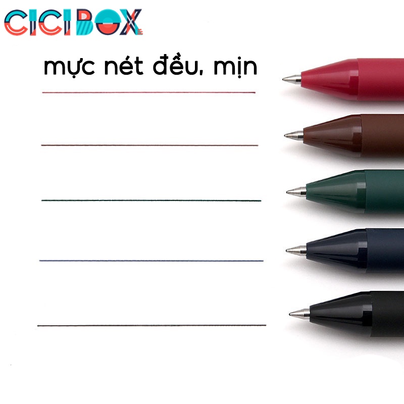 Hộp Bút Kaco Pure 5 Bút Gel Pen 5 Màu Cao Cấp, Bút bấm Kaco viết sổ tay siêu mịn CICIBOX