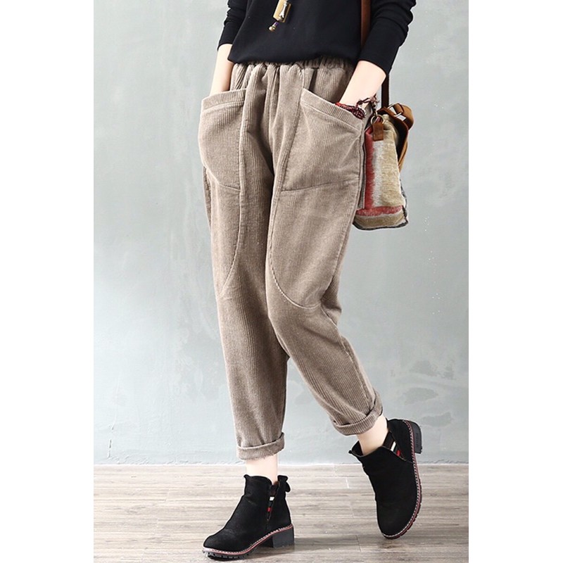 Quần baggy nhung lưng thun màu tây | BigBuy360 - bigbuy360.vn