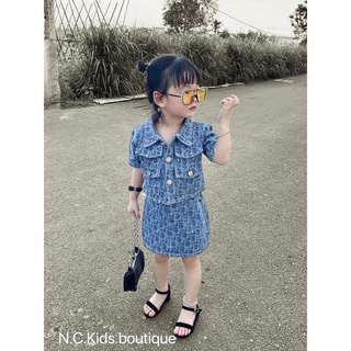 Set váy jean 4 nắp túi bé gái