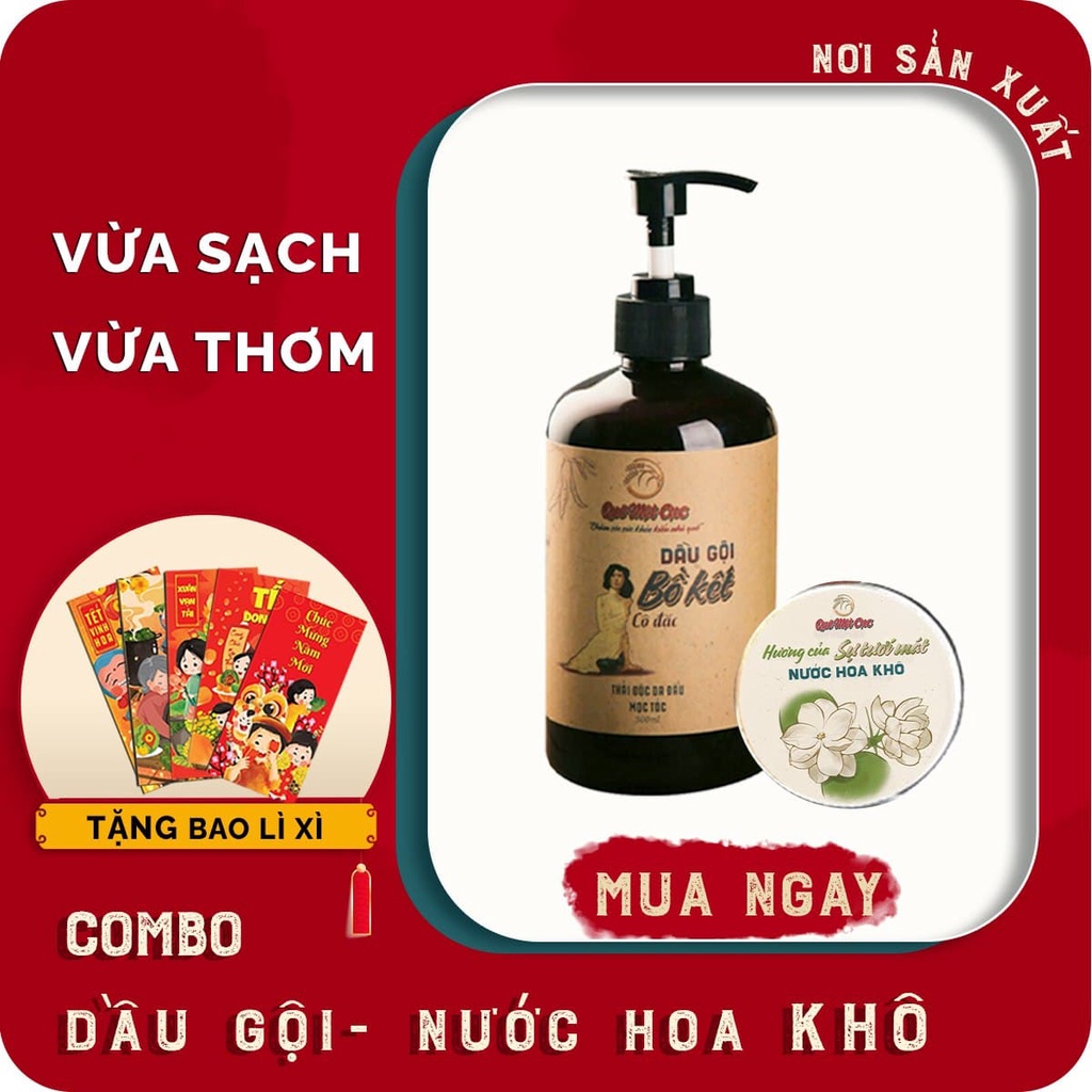 COMBO DẦU GỘI &amp; NƯỚC HOA KHÔ THIÊN NHIÊN - HANDMADE BY QUÊ MỘT CỤC