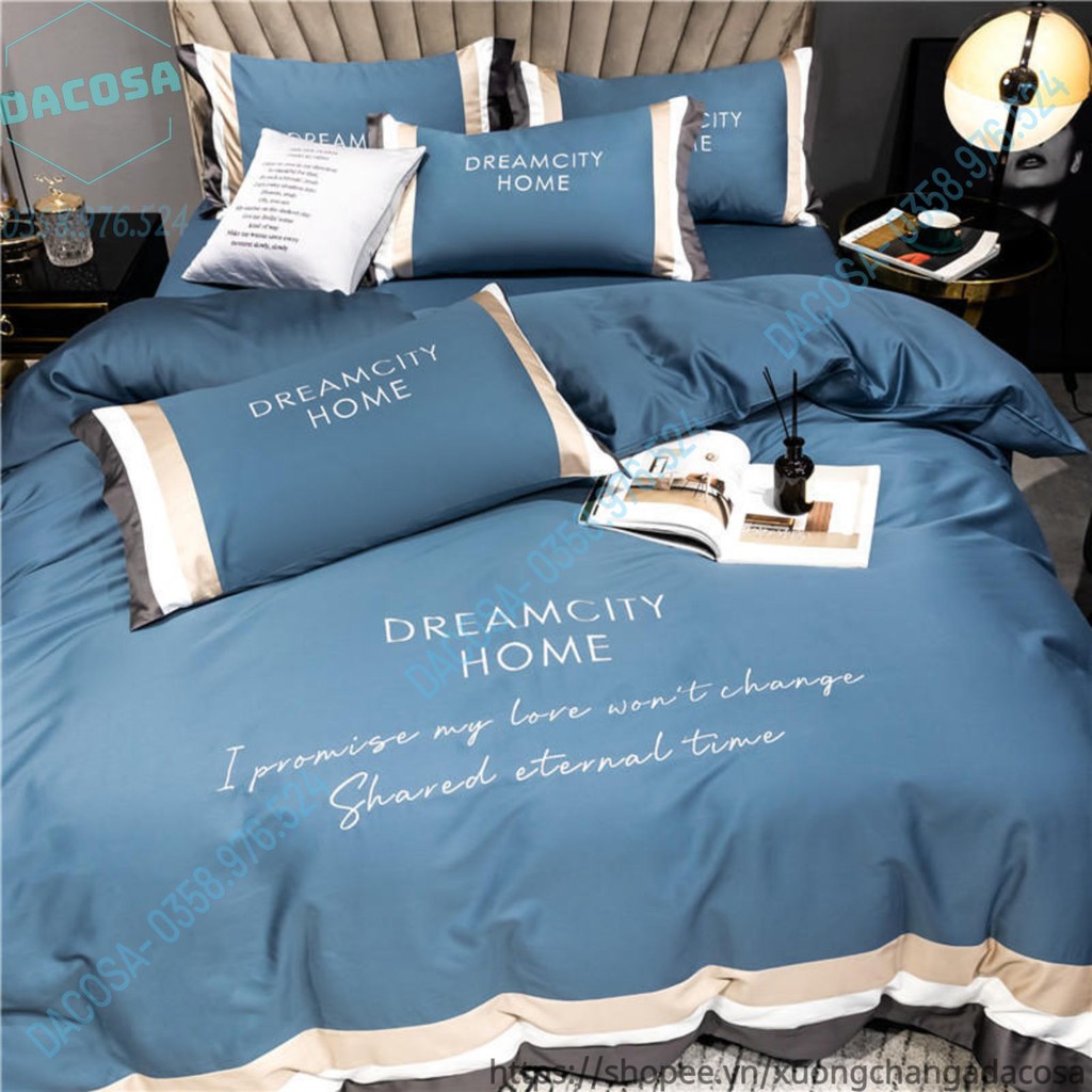 Bộ Chăn Ga Gối ⚡Lụa 80S⚡ Dream City Home Thêu Tay Cao Cấp Phong Cách Châu Âu