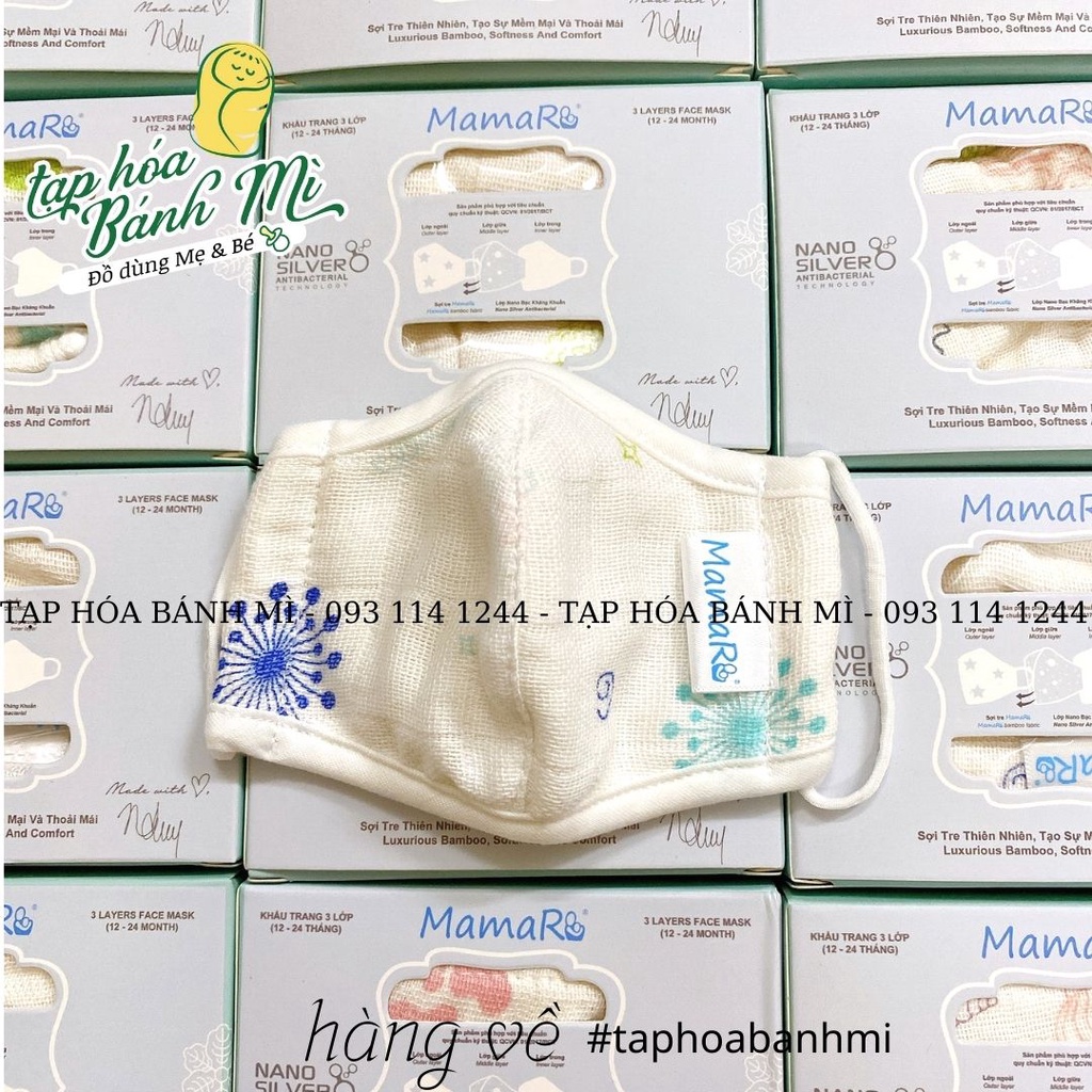 Khẩu trang trẻ em vải Mamaru nano bạc kháng khuẩn 0m-24m (set 3 cái)
