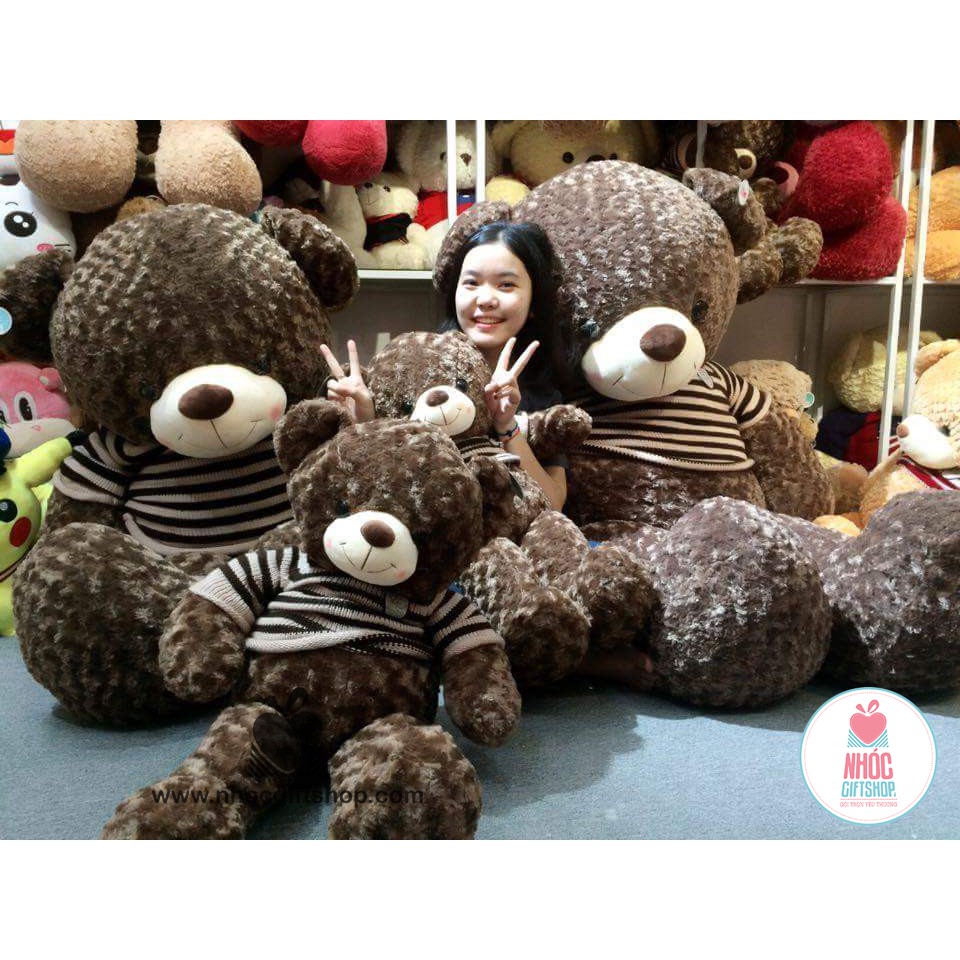 Gấu bông Teddy áo len kẻ hàng cao cấp màu nâu kích thước 1m1- 1m4 Bueno store