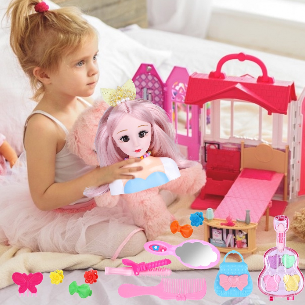 Bộ 25 món đồ chơi làm tóc trang điểm búp bê không độc hại giặt được cho bé gái